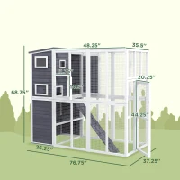 PawHut Wooden Outdoor Catio with Platforms, Asphalt Roof, Ramps, Light Gray(m-3)