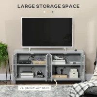 HOMCOM TV Cabinet Stand for TVs up to 58", Entertainment Center with Adjustable Shelves, 4 Glass Doors and 4 Cable Holes, Gray(m-4)