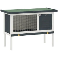PawHut Wooden Outdoor Rabbit Hutch for Small Pet w/ Slide-out Tray, Openable Roof, 35" W x 18" D x 26" H, Dark Grey(m-9)