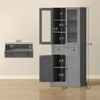HOMCOM 72" Freestanding Kitchen Pantry Cabinet, Tall Storage Cabinet with Glass Doors, Drawer and Adjustable Shelves for Dining Room, Grey(m-3)