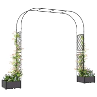 Outsunny Garden Arch Outdoor Trellis Arbor with 2 Planter Boxes, 109.4" x 15.7" x 86.6", Black(m-9)