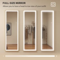 HOMCOM LED Mirror with Dimmable and 3 Colour Lights, 64" x 21" Rectangular Floor Mirror for Bedroom Living Room, Gold(m-5)