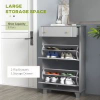 HOMCOM Slim Shoe Storage with 2 Flip Drawers and Adjustable Shelves Shoe Cabinet Organizer for 8 Pair, Grey(m-4)