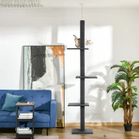 PawHut Floor-to-Ceiling Cat Tree Climbing Tower with Sisal-Covered Scratching Posts Natural Cat Tree Activity Center for Kittens Tower Furniture, Gray(m-2)