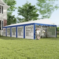 Outsunny 16.5' x 33' Large Party Tent, Heavy Duty Outdoor Canopy Tent with Removable Sidewalls, 10 Windows, Blue(m-10)