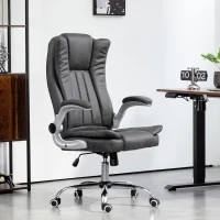 HOMCOM Microfiber Executive Office Chair, Desk Chair with Padded Flip-up Arms, Adjustable Height and Tilt Function, Gray(m-2)