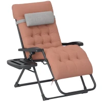 Outsunny Padded Folding Recliner Chair, Patio Lounger with Cupholder, Adjustable Backrest, Removable Cushion, Khaki(m-9)