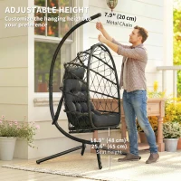 Outsunny Hanging Egg Chair with Stand, Foldable Wicker Rattan Swing Chair with Thick Cushion and Safety Rope, Black(m-6)
