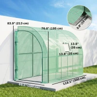 Outsunny Walk-in Wall Lean-to Greenhouse, 10' x 5' x 7' Outdoor Gardening Green House with PE Cover, Windows, Shelves and 2 Zipper Doors, Green(m-3)