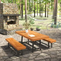 Outsunny 71'' Rustic Acacia Wood Outdoor Picnic Table and 63" Bench Seat Set - Natural Red Wood(m-2)