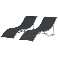 Outsunny Pool Chaise Lounge Chairs Set of 2, S-shaped Foldable Outdoor Chaise Lounge Chair Reclining for Patio Beach Garden With 264lbs Weight Capacity, Black(m-11)