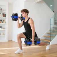 Soozier 6-in-1 Adjustable Dumbbell Set, Used as Kettlebell, Barbell, Dumbbell, Push-Up Stand, 44lbs Free Weights Set, Blue(m-8)