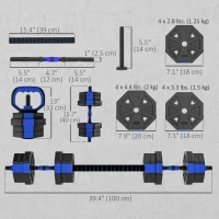 Soozier 6-in-1 Adjustable Dumbbell Set, Used as Kettlebell, Barbell, Dumbbell, Push-Up Stand, 44lbs Free Weights Set, Blue(m-3)