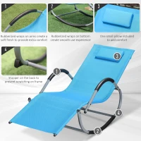 Outsunny Outdoor Rocking Chair, Chaise Lounge Pool Chair for Sun Tanning, Sunbathing Rocker, Armrests & Pillow for Patio, Lawn, Beach, Large, Blue(m-5)