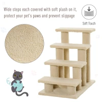 PawHut 25" 4-Step Multi-Level Carpeted Cat Scratching Post Pet Stairs, Cream White(m-4)