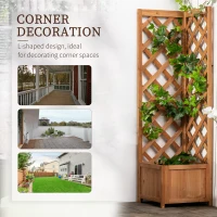 Outsunny Raised Garden Bed Wood Planter with Trellis for Vine Climbing, 16" x 16" x 57", Brown(m-6)