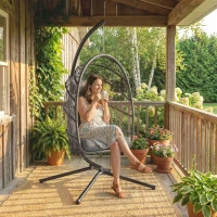 Outsunny Hanging Egg Chair with Stand, Foldable Wicker Rattan Swing Chair with Thick Cushion and Safety Rope, Grey(m-1)