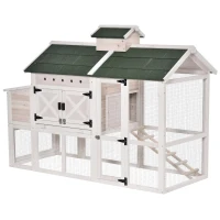 PawHut Wooden Chicken Coop Hen House with Removable Tray and Nest Box, 71" Rabbit Hutch and Poultry Cage with Ventilated Holes , White(m-11)