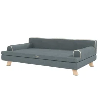 PawHut Dog Bed, Large Dog Couch with Washable Cover, Wooden Legs, Elevated Fancy Foam Pet Sofa for Medium & Large Breeds, Gray(m-11)