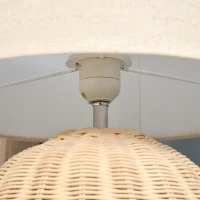 HOMCOM Nautical Style Table Lamp, Bedside Reading Light with White Fabric Lampshade and Rattan Base for E26 LED or Halogen Bulb for Living Room, Natural(m-21)