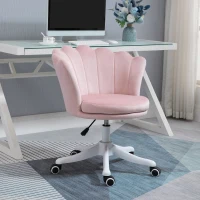HOMCOM Adjustable Height Study Chair, Mid Back Velvet Office Chair with Swivel Wheels, Pink(m-8)