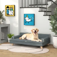 PawHut Dog Bed, Large Dog Couch with Washable Cover, Wooden Legs, Elevated Fancy Foam Pet Sofa for Medium & Large Breeds, Gray(m-10)
