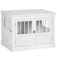 PawHut Wooden Dog Crate End Table, Dog Crate Furniture with Triple Doors, Puppy Crate for Small Dogs Indoor Use, White