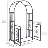 Outsunny 81" Steel Garden Arch with Gate Outdoor Courtyard Arbor for Climbing Vine Plants Lawn Backyard Decoration Dark Grey(m-3)