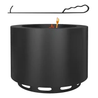 Outsunny Smokeless Fire Pit, Portable Camping Bonfire Stove with Poker for Backyard Patio Picnic, Steel, Black(m-1)
