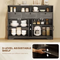 HOMCOM Sideboard, Buffet Cabinet with 4 Barn Doors and 3 Drawers, Coffee Bar Cabinet with Adjustable Shelves, Dark Brown(m-5)