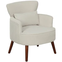 HOMCOM Modern Accent Chair, Upholstered Armchair with Solid Wood Legs and Lumbar Pillow for Living Room, Cream White(m-9)