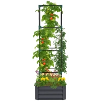 Outsunny Galvanized Planter Box, Outdoor Raised Garden Bed with 4-Tier Trellis Tomato Cage for Climbing Vines, Vegetables, Grey(m-9)