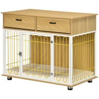 PawHut Dog Crate with Drawers, Soft Cushion, Lockable Door, for Small and Medium Dogs, Oak(m-14)