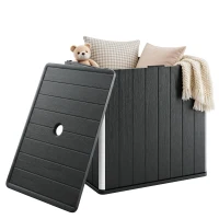 Outsunny 30 Gallon Storage Box, Outdoor Side Table with Umbrella Holder, Black(m-9)