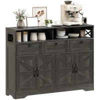 HOMCOM Sideboard, Buffet Cabinet with 4 Barn Doors and 3 Drawers, Coffee Bar Cabinet with Adjustable Shelves, Dark Brown(m-9)