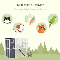 PawHut Wooden Outdoor Catio with Platforms, Asphalt Roof, Ramps, Light Gray(m-5)