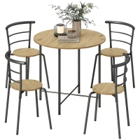 HOMCOM 5 Piece Dining Table Set, Space Saving Round Dining Set for 4 with Metal Frame for Small Spaces, Natural(m-9)