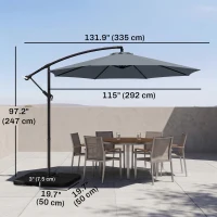 Outsunny 9.6ft Offset Patio Umbrella Garden Hanging Parasol Banana Cantilever Umbrella with Base, Crank, Dark Grey(m-3)