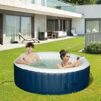 Outsunny 4-6 Person Inflatable Portable Hot Tub Outdoor Round Heated Spa with 130 Jets, Cover, Filter Cartridges, Blue(m-2)