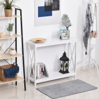 HOMCOM 40" Console Table, 2 Tier X-Design Narrow Entryway Table with Storage Shelf for Behind Couch, Living Room, Hallway, White(m-8)