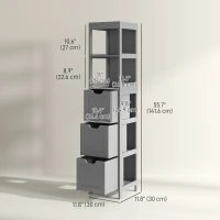 kleankin Narrow Bathroom Cabinet with 3 Drawers and 2 Tier Shelf, Tall Cupboard Freestanding Linen Tower, Grey(m-3)