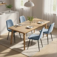 HOMCOM Dining Chairs Set of 4, Upholstered Dining Room Chairs with Steel Legs, Modern Kitchen Chair for Dining Room, Light Blue(m-1)