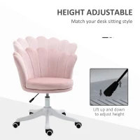 HOMCOM Adjustable Height Study Chair, Mid Back Velvet Office Chair with Swivel Wheels, Pink(m-4)