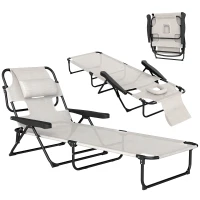 Outsunny Folding Lounge Chair w/ Reclining Back, Cream White(m-11)