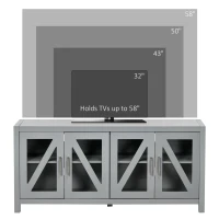 HOMCOM TV Cabinet Stand for TVs up to 58", Entertainment Center with Adjustable Shelves, 4 Glass Doors and 4 Cable Holes, Gray(m-7)