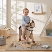 Qaba Rocking Horse, Back and Forth Rocking, Ride on Horse Toy with Sound Effects, for 12-36 Months Toddlers, Dark Brown(m-10)