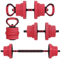 Soozier 88lbs 4-in-1 Adjustable Weight Dumbbell Set, Barbell, Kettlebell, Push Up Stand, Red(m-9)