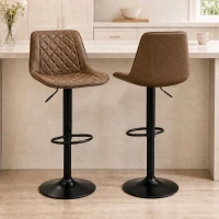 HOMCOM Bar Stools Set of 2, Swivel Counter Height Barstools with Back, Footrest, Adjustable Height, Dark Brown(m-1)