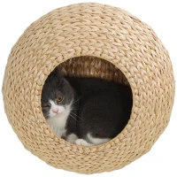 PawHut Wall Mounted Cat Condo with Washable Cushion, Natural Wood(m-1)