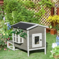 PawHut Wooden Cat House Outdoor with Door, Weatherproof 2-Floor Feral Cat Shelter with Asphalt Roof, Balcony, Dark Gray(m-10)